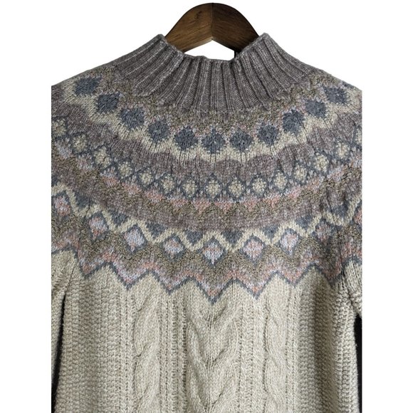 Chico's Mock Neck Cable Knit Yarn Pullover Sweater Textural Yarn Cozy sz 0 S - Picture 2 of 7